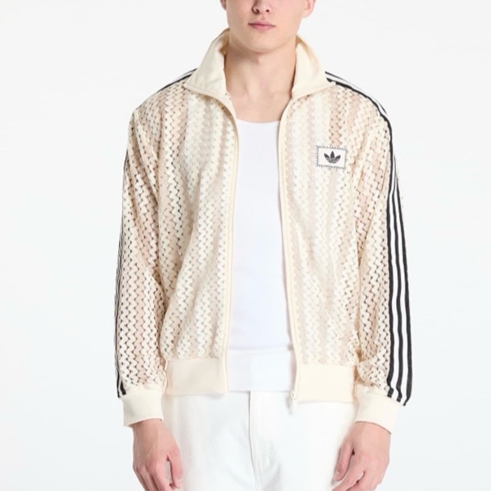 adidas Originals Cream Mesh Bomber Jacket with Black Stripes - Picture 8 of 15